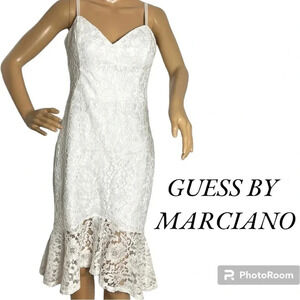 GUESS halter white dress, resort wedding , lace,ruffle,romantic, gala,feminine